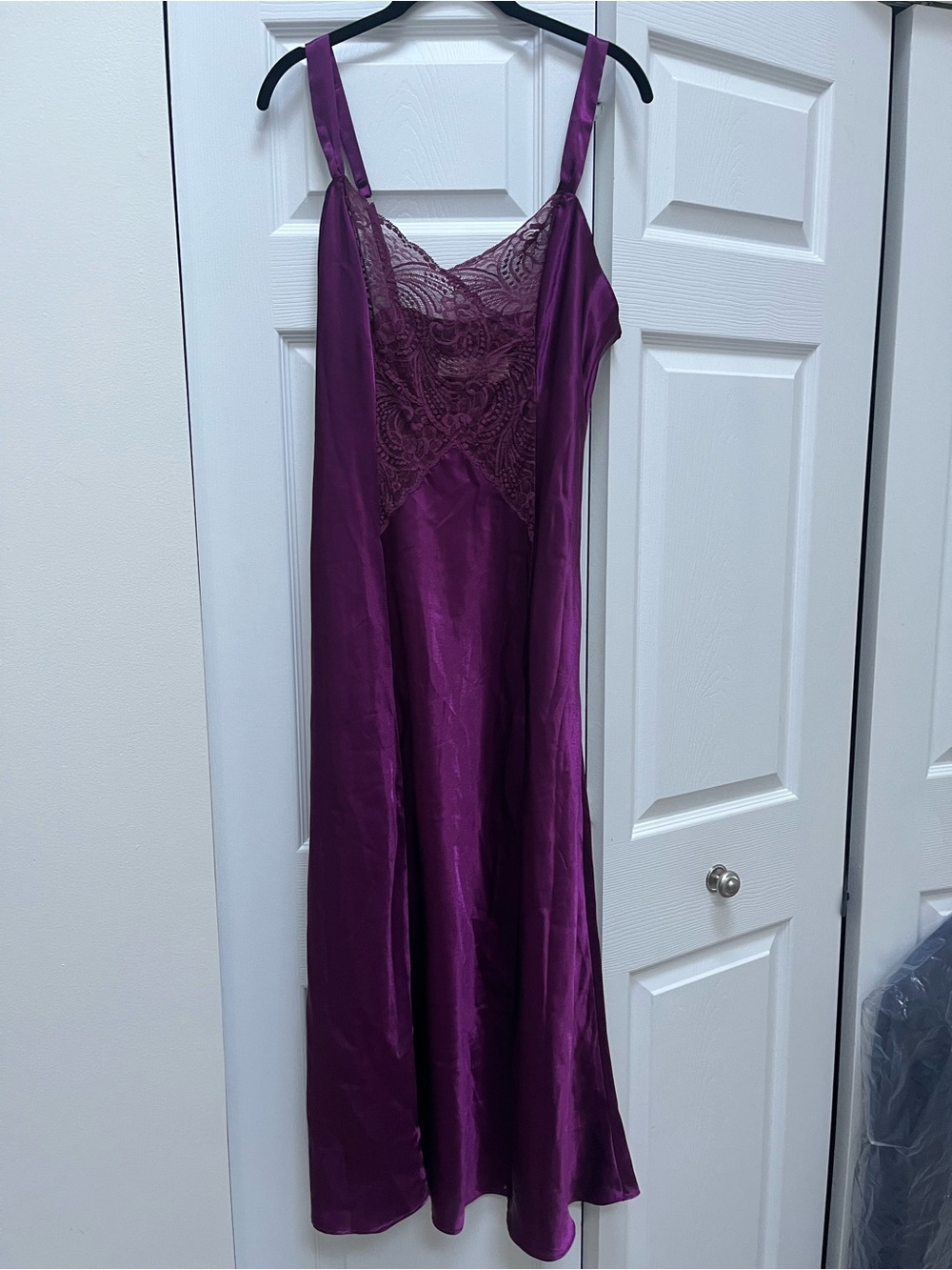 VTG Victoria's Secret Gold Label Purple Satin Lace Maxi Slip Dress Nightgown - M